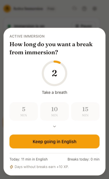 The extension’s break screen asking you to breathe first