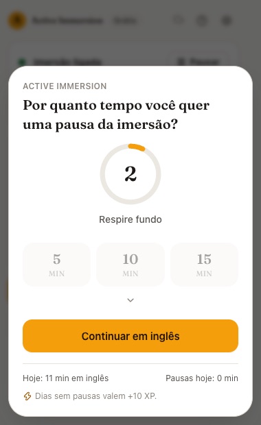 A tela de pausa da extensão pedindo para respirar antes